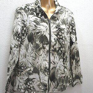 Chicos Additions floral muted green zip windbreaker size 1